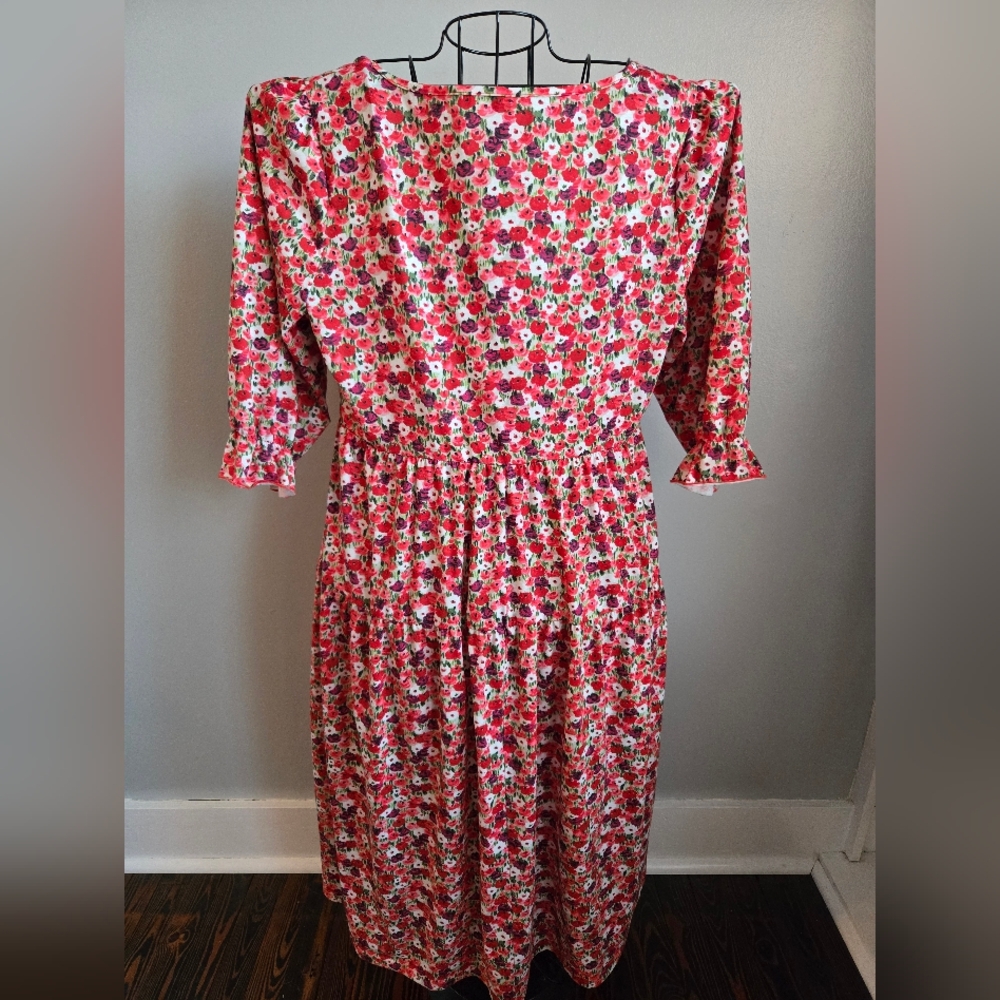 Floral Red Midi Easter Spring Dress 2XL - Picture 6 of 8